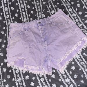 Purple high rise denim shorts